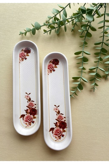 VENÜS HOME DECORATION Gülpembe 2 Pieces Long Oval Olive Bowl Plate