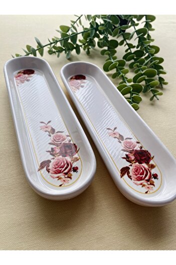 VENÜS HOME DECORATION Gülpembe 2 Pieces Long Oval Olive Bowl Plate