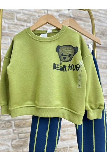 Ladin Store Yeni Sezon Erkek Çocuk Pamuklu Ayıcık Baskılı Sweatshirt ve Jogger Pantolonlu Alt-Üst Takım