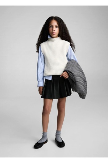 MANGO Kids Leather Look Pleated Mini Skirt