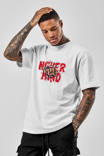 Relax family xf Λευκό ανδρικό μπλουζάκι Oversize - Never Mind Front Print