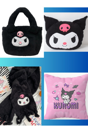 Kollektif 4 lü Kuromi Kawaii ÇANTA YASTIK MİNDER ATKI PELUŞ  Cinnamoroll My Melody Kitty Peluş SANRİO bts bt21