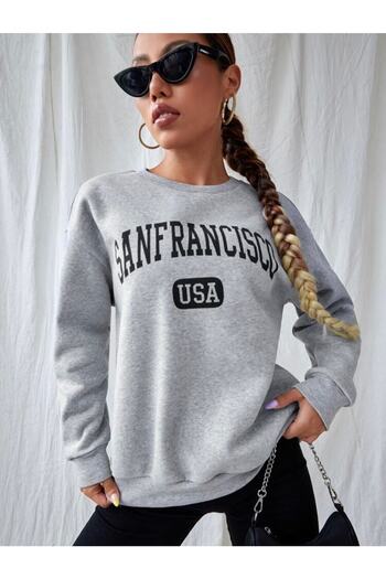 Relax family xf Світшот Sanfrancisco Gri Oversize Kadın