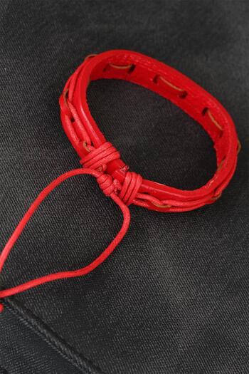 SeyCey.co Red Color Adjustable String Leather Men's Bracelet