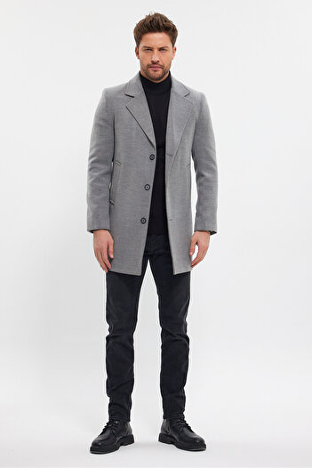 TREND KOMBİN Men's Gray Jacket Collar Standard Fit Stamp Coat