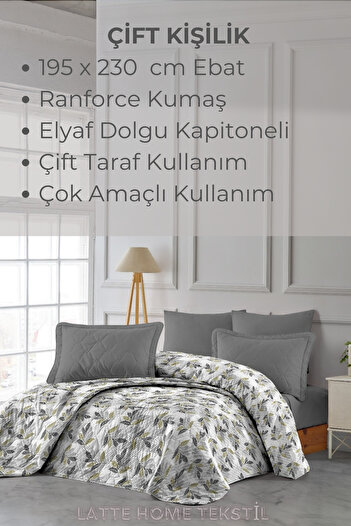 LATTE TEKSTİL Double Quilted Bedspread - Flat White, Multi-Purpose, 195X230Cm