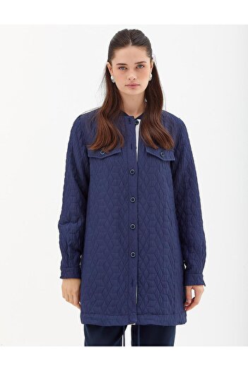 Kayra Quilted College Collar Jacket Navy Blue
