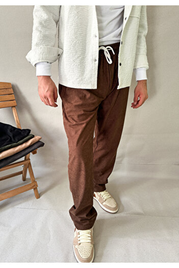 MİRMARONİ Men's Elastic Waist Baggy Fit Slim Corduroy Pants