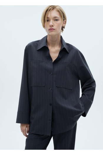 MANGO Woman Slim Striped Shirt Jacket