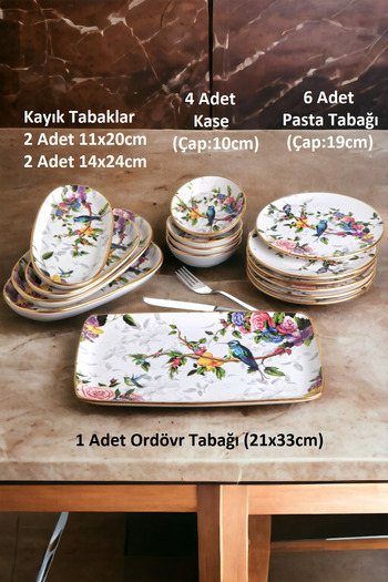 Pinkev Flora 6-Person Ceramic Fruit Pie Breakfast Presentation Plate Set - Kup104F