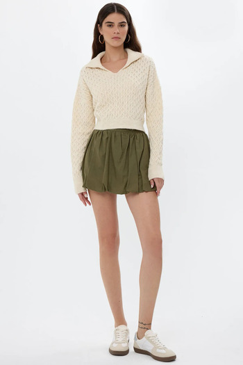 Hiccup Textured Knitted Shirt Collared Sweater