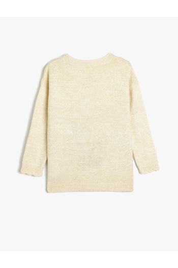 Koton Übergroßer Strickpullover mit Hirsch-Stickerei, langärmelig, mit Pailletten und Pailletten