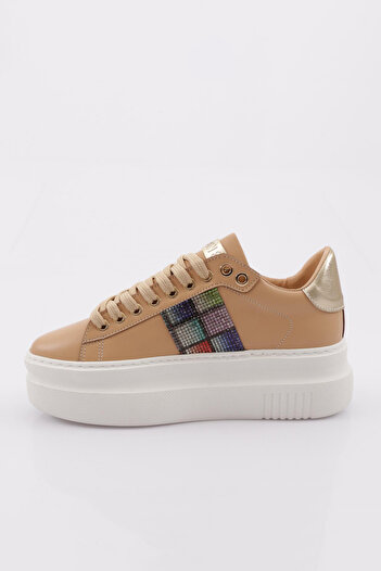 DGN Kadın Kalın Taban Silver Taşlı Sneakers Ayakkabı Nude 15299723118