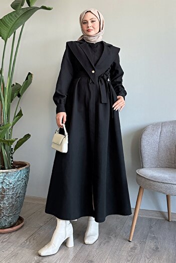 InStyle Black Trench Coat with Belt and Bolero