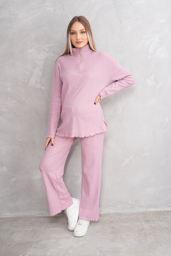 Miss Dünya Lissa Pink Zipper Collar Soft Fabric Maternity and Maternity Tracksuit Set