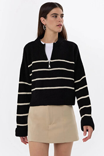 Hiccup Striped Zippered Knitted Sweater