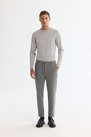Avva Men's Gray-Green Carrot Fit Diagonal Patterned Knitted Trousers A42Y3061