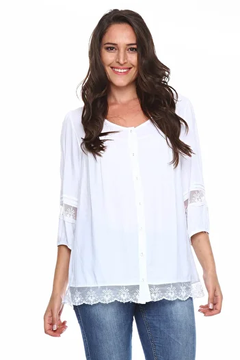 Zer Otantik Lace Detailed Plus Size Shirt Blouse White