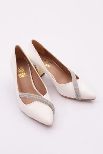 DGN 3201 Women's Pointed Toe Silver Stone Thick Heeled Shoes