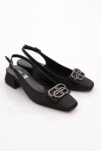 DGN Women's Open Back Heeled Shoes Black Satin 354462621
