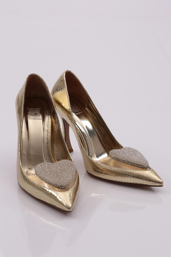 DGN Gold Snake Patterned Women's Heeled Shoes - 101393236