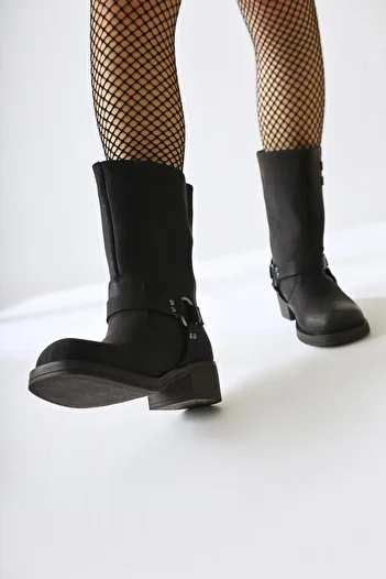 Limoya Maggie Black Buckle Λεπτομερείς ελαστικές μακριές γυναικείες μπότες, γυναικεία μποτάκια