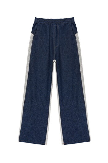 Quzu Denim Detailed Elastic Waist Trousers Gray