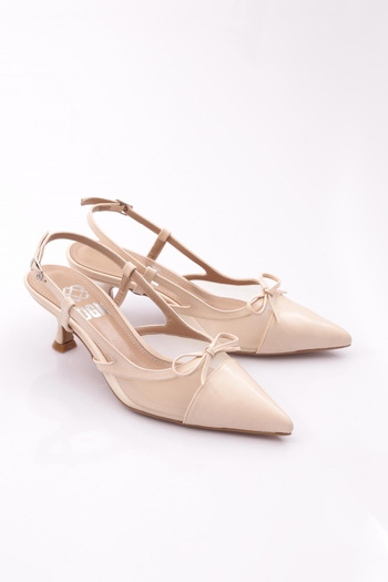 DGN Women's Rope Ribbon Patterned Heeled Shoes Beige 7967535