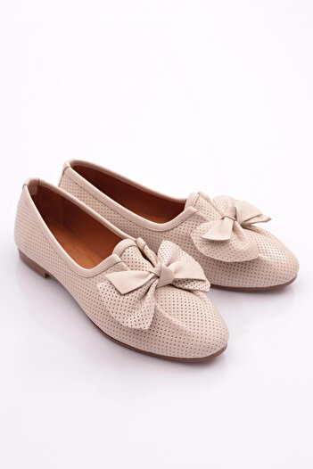 DGN Women's Ribbon Ballerinas Genuine Leather Cream 24332110