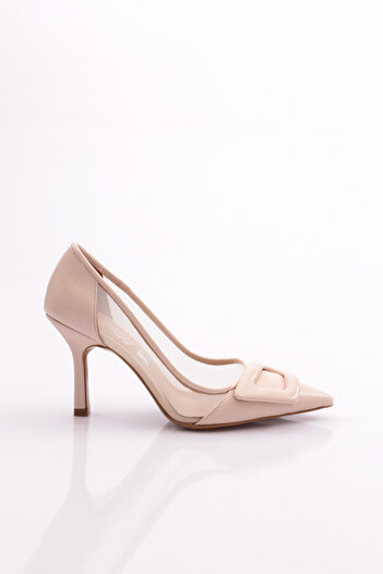 DGN Beige Striped Women's Heeled Shoes - 7636535
