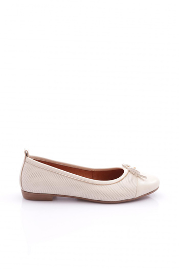 DGN Women's Bow Detailed Ballerinas, Beige Genuine Leather 251371010