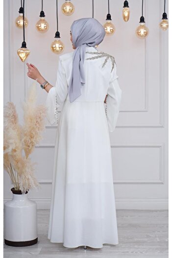 White Corner Whıte Corner Abaya 2223 Ekru
