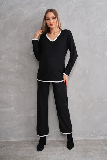 Miss Dünya Lissa V-Neck Fitted Soft Fabric Maternity and Maternity Top and Bottom Set