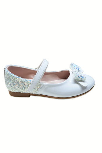 welissa Girl's Patent Leather Ballerinas - White and Glitter Detailed
