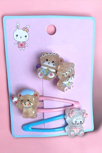 TAKIŞTIR Mixed Color Teddy Bear Figured Rubber Buckle and Side Buckle Set