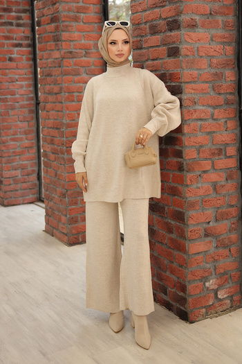 Kirazgym Balloon Sleeve Knitwear Tunika nadrág szett