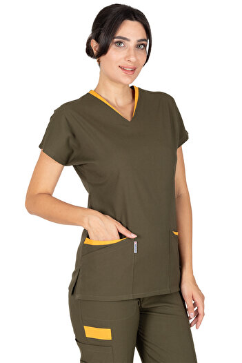 Alsancak Üniforma Twin Flex Khaki Green Lycra Thin Fabric Doctor Jersey and Nurse Jersey Set