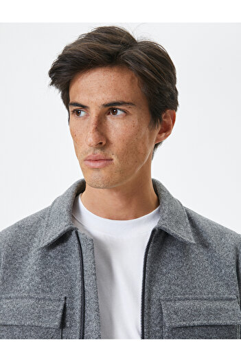 Koton Slim Fit bunda ze smíšené viskózy - detail kapsy a zip