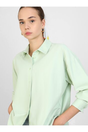 Benin Cotton Oversize Shirt - Water Green, Ribbon Detail - Benin