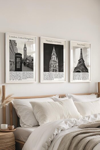 Postifull Set de picturi cu rame, 3 bucăți cu rame albe și set de postere cu tematică oraș - călătorii, nr:300449
