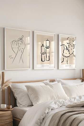 Postifull Set de pictură cu cadru, 3 bucăți de cadru alb și set de postere cu tematică de desen minimalist, nr:300607