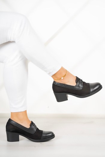 Erkan Saçmacı Mellody Black Genuine Leather - Casual High Heels