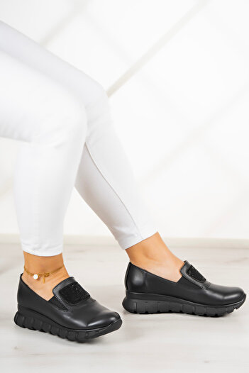 Erkan Saçmacı Black Stoned Genuine Leather Morena Casual Shoes