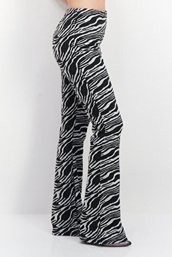 New Look Women Wide Leg Allover Print Palazzo Pants, Black