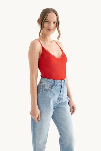 Hiccup Lace Detailed V-Neck Cropped Tank Top