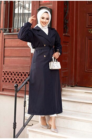ALNİSS COLLECTİON Long Trench Coat - Belt Detailed and Buttoned Belt