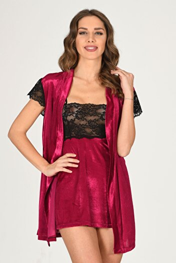 Sistina Fuchsia Velvet Dressing Gown & Nightgown Set 2 - 1427 - Size L Gnzrz
