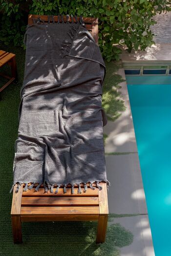 OYT TEKSTİL Arelina Textile Beach & Spa Towel, Gray-anthracite, 100x170 Cm, Fringed, 100% Cotton, Ecotex Certified