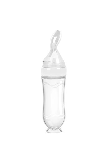 safestore Feeding Bottle for Newborn Baby - with Spoon and Squeeze, Bpa-Free Supplementary Food Spoon (White)