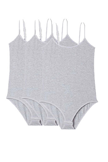 Modaley Giyim Women's Snap-On Bodysuit with 3 Rope Straps Black White Gray Gray